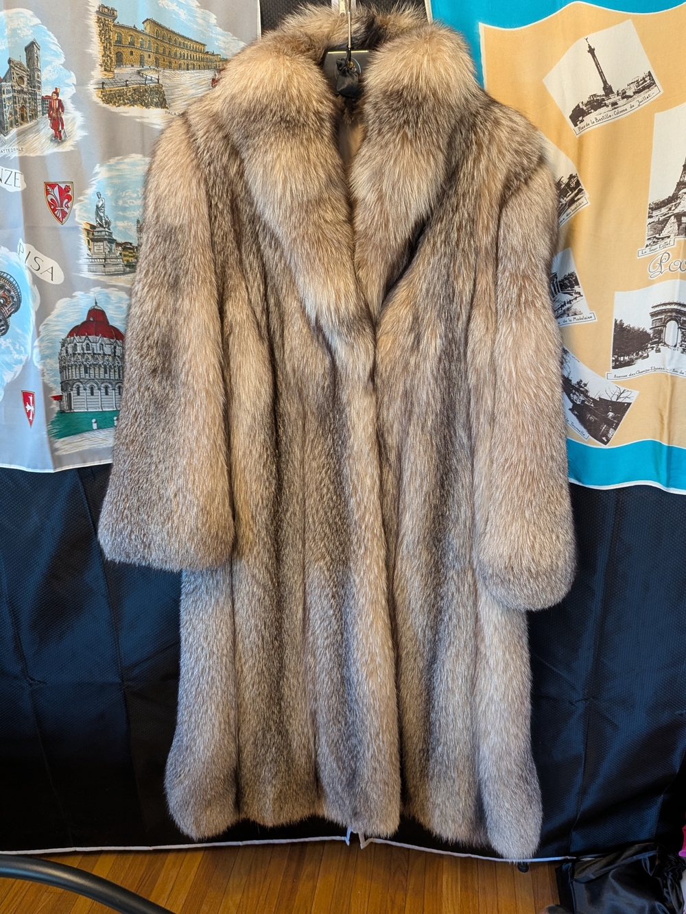 Luxury Natural Blue Fox Fur Coat - Women's Full Length Fur Coat Size L /XL